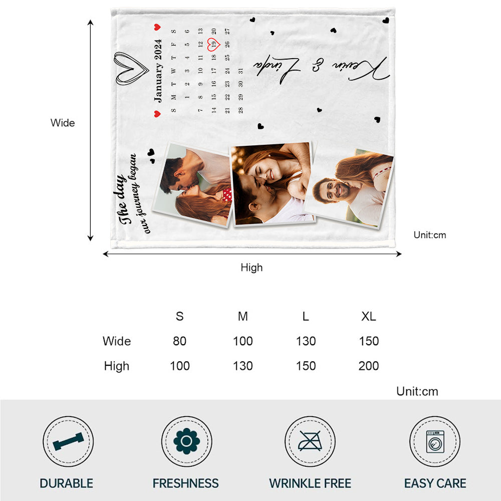 Photos et calendrier personnalisés « Le jour de notre rencontre » - Couverture personnalisée pour couple