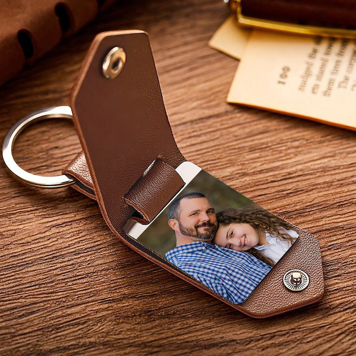 Meilleur beau-père du monde - cadeau pour beau-père - Porte-clés photo personnalisé en cuir