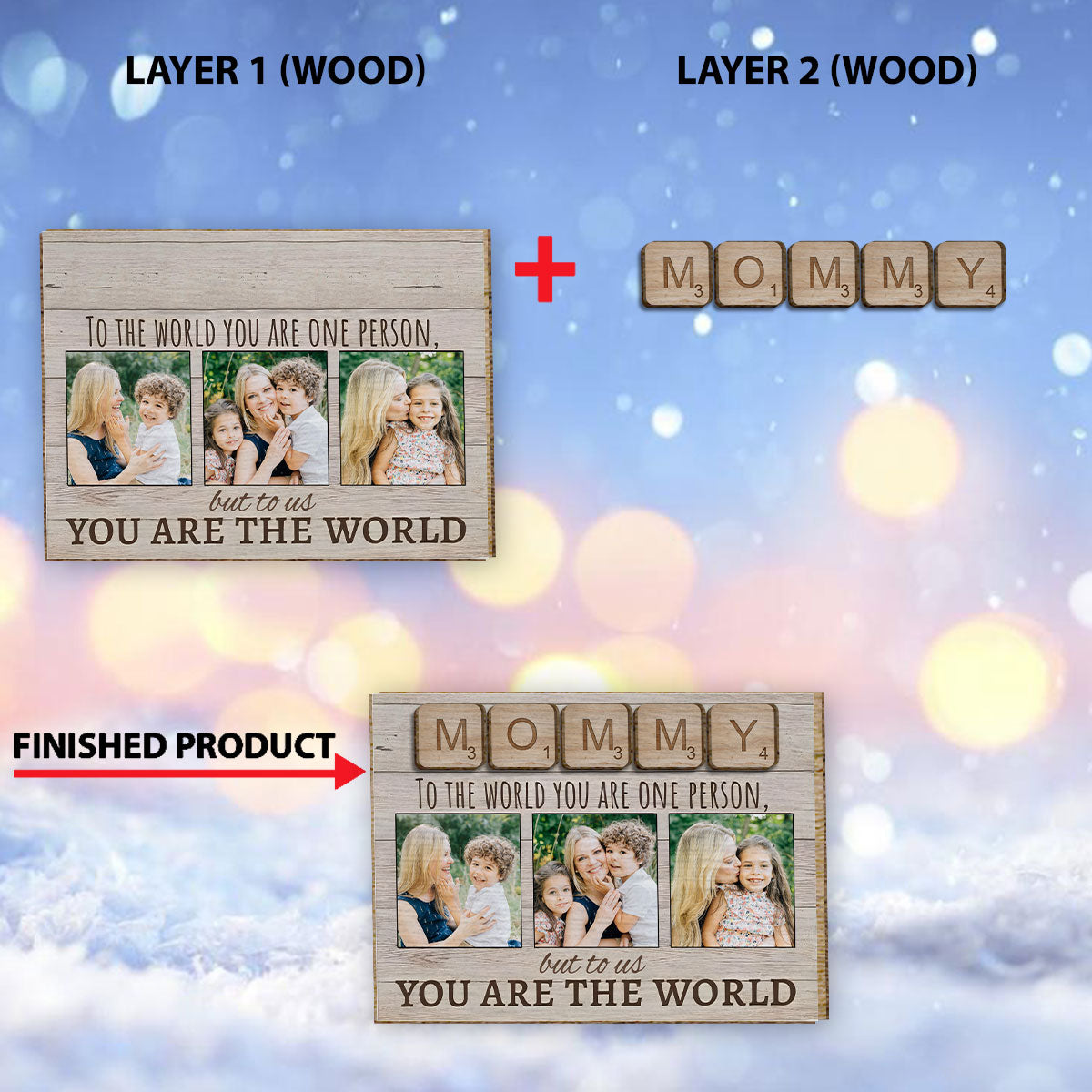 Mère, Père, Pour le monde, Tu es une seule personne - Photo personnalisée - Plaque en bois double couche - Décoration murale personnalisée pour maman