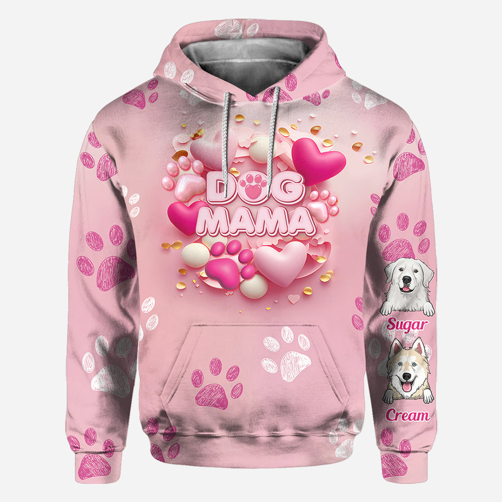 Dog Cat Mama Fur Mom 3D Pink Heart - Personalized Dog All Over Shirt