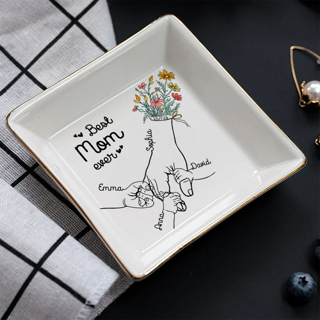Illustration vectorielle des mains d'une maman et de ses enfants - Porte-bijoux personnalisé pour maman