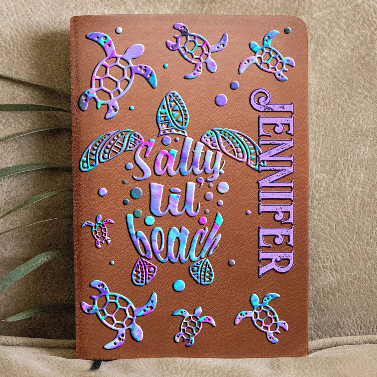 Salty Lil Beach - Carnet de notes personnalisé en cuir de tortue