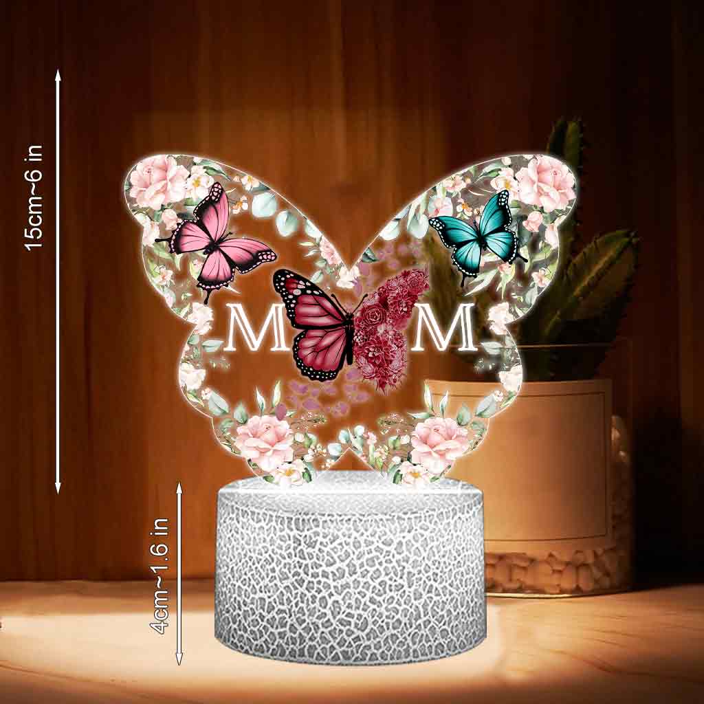 Plaque lumineuse personnalisée « Papillons Mère et Enfants » - Socle lumineux en forme de mère