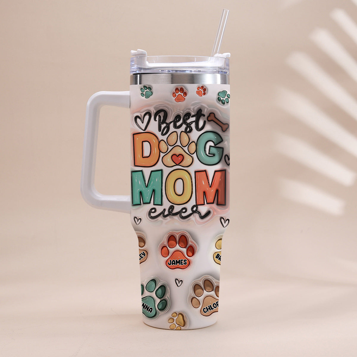 Meilleure maman/Meilleur papa d'animal de compagnie au monde - Gobelet gonflable personnalisé pour chien avec poignée