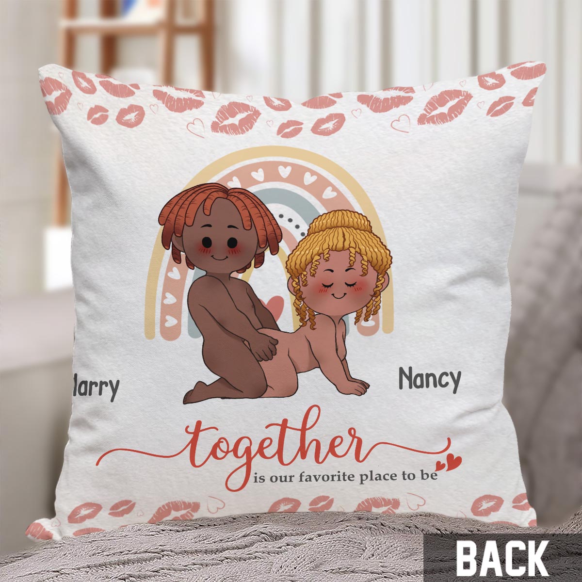 « Ensemble, c’est notre endroit préféré » - Coussin décoratif personnalisé pour couple