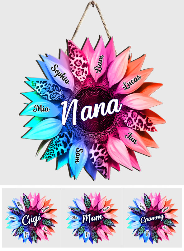 Grand-mère Maman Tournesol - Panneau en bois personnalisé en forme de grand-mère