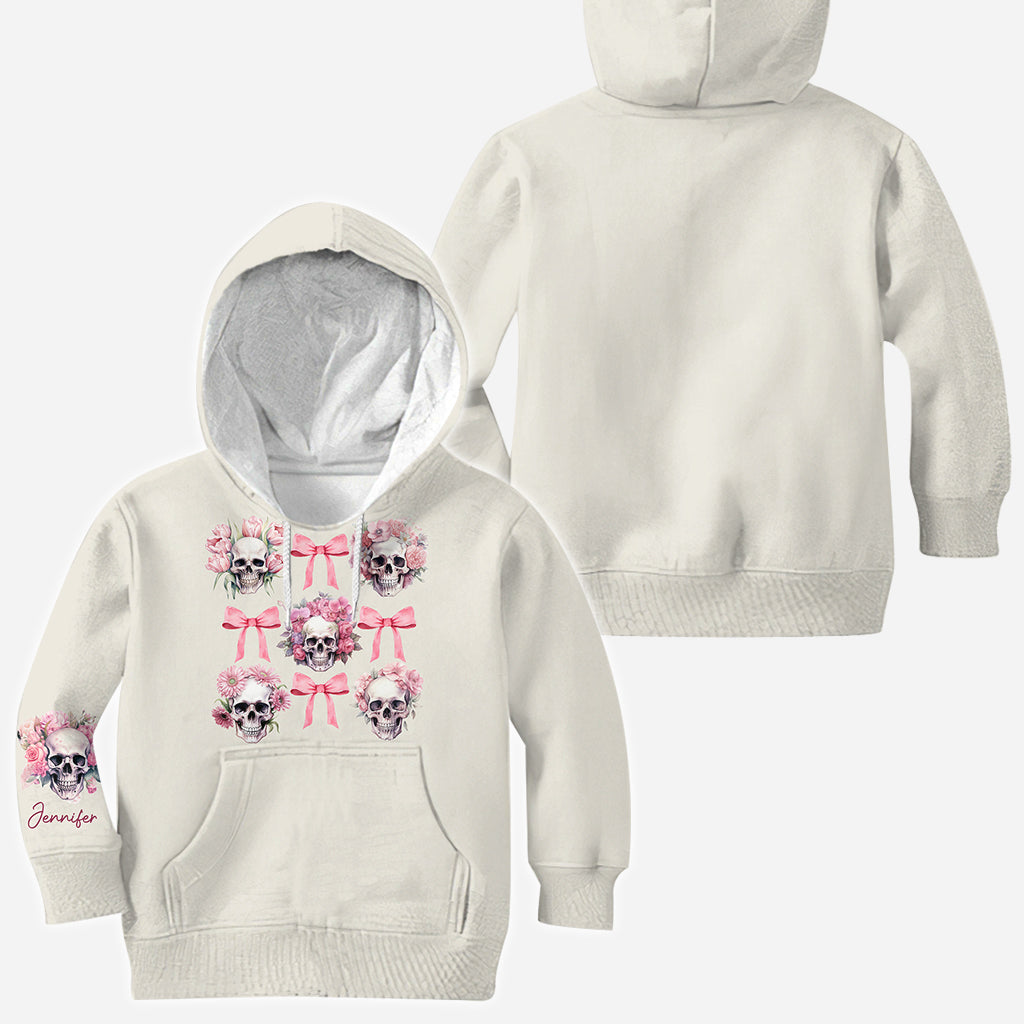 T-shirt personnalisé avec nœud papillon rose et motif tête de mort aquarelle - T-shirt à motif tête de mort intégrale