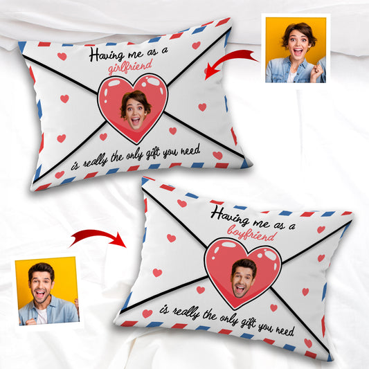 Enveloppe « Je t’aime » personnalisée avec visage - Housse de coussin rectangulaire personnalisée pour couple
