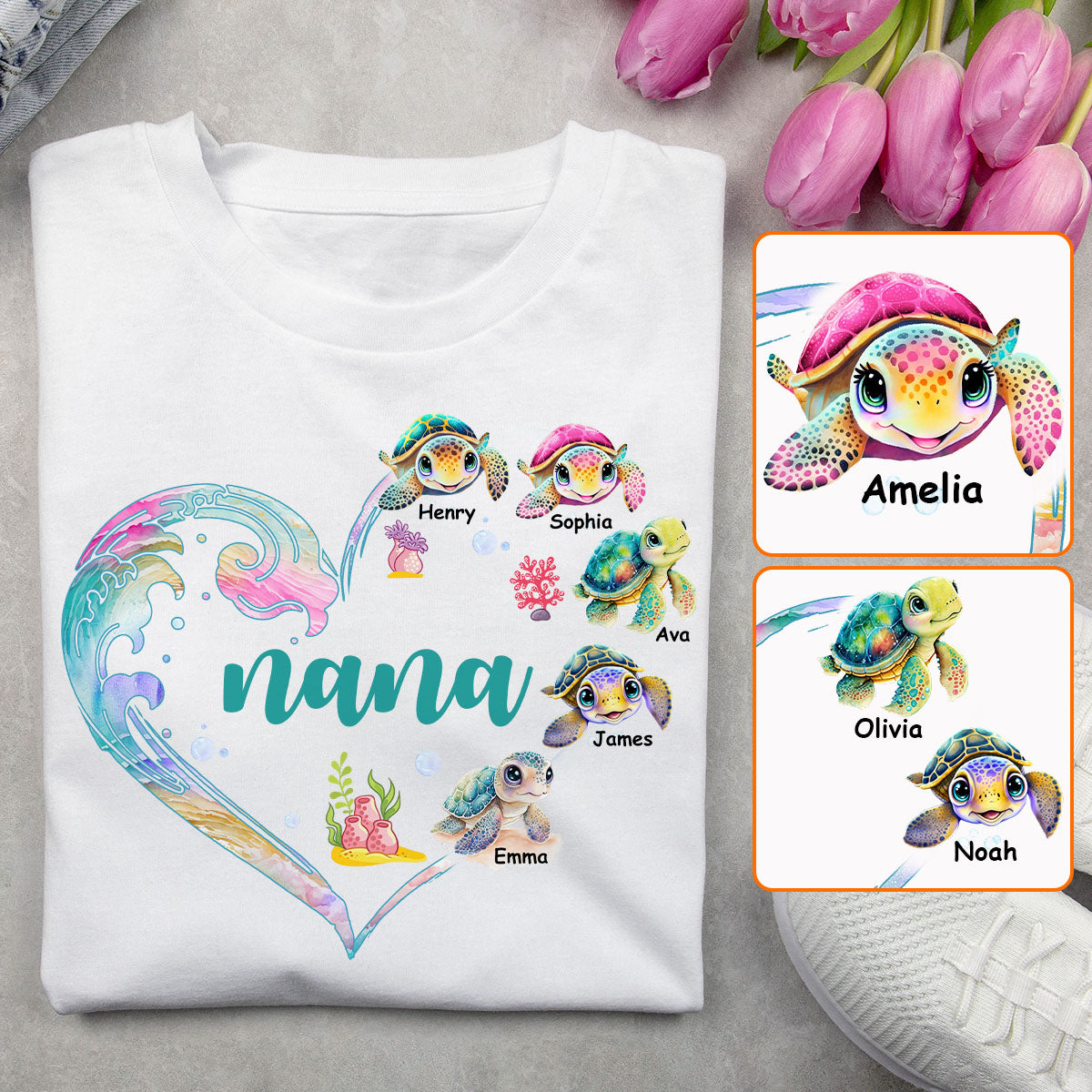 La petite tortue de mamie - T-shirt et sweat à capuche personnalisés pour grand-mère