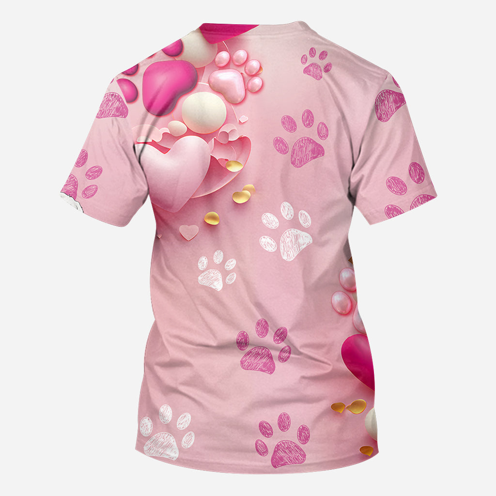 Dog Cat Mama Fur Mom 3D Pink Heart - Personalized Dog All Over Shirt