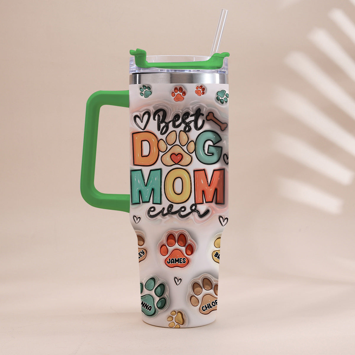 Meilleure maman/Meilleur papa d'animal de compagnie au monde - Gobelet gonflable personnalisé pour chien avec poignée