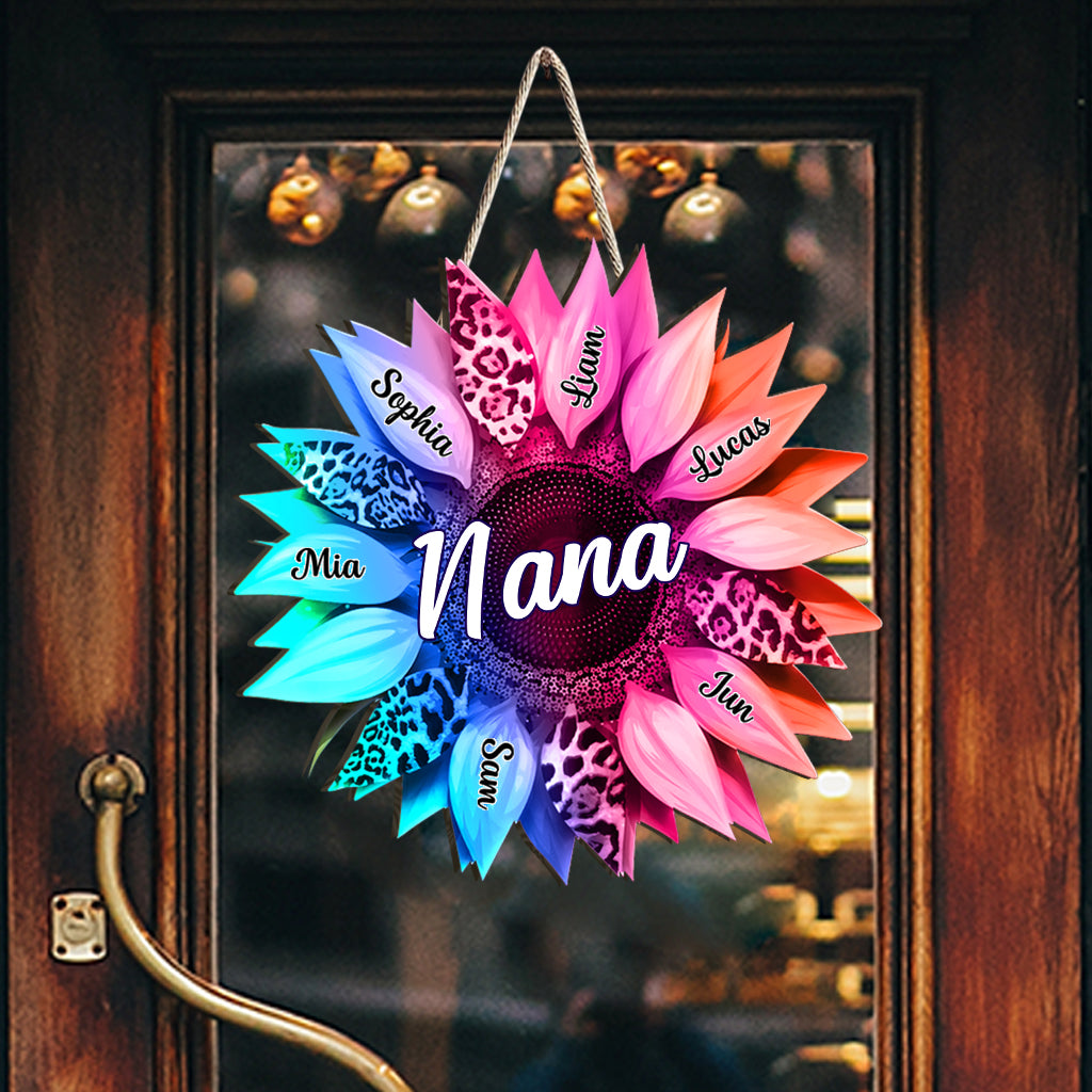 Grand-mère Maman Tournesol - Panneau en bois personnalisé en forme de grand-mère