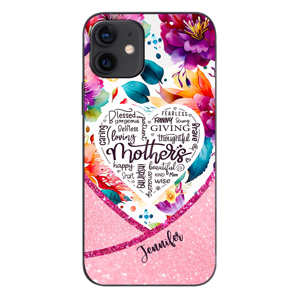 Coque de téléphone transparente personnalisée « Maman est belle » à motif floral vibrant