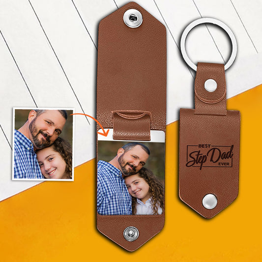 Meilleur beau-père du monde - cadeau pour beau-père - Porte-clés photo personnalisé en cuir