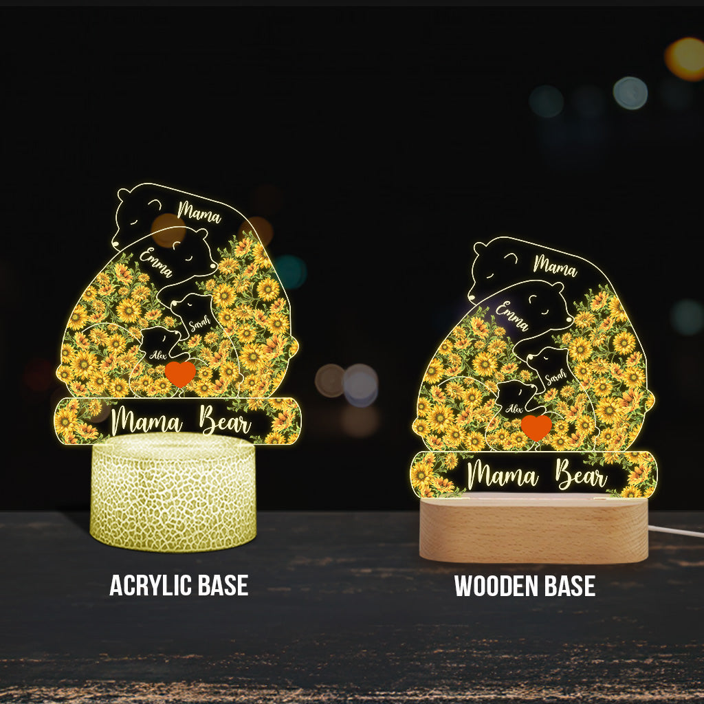 Plaque lumineuse personnalisée « Maman Ours Tournesol » - Socle lumineux en forme de mère