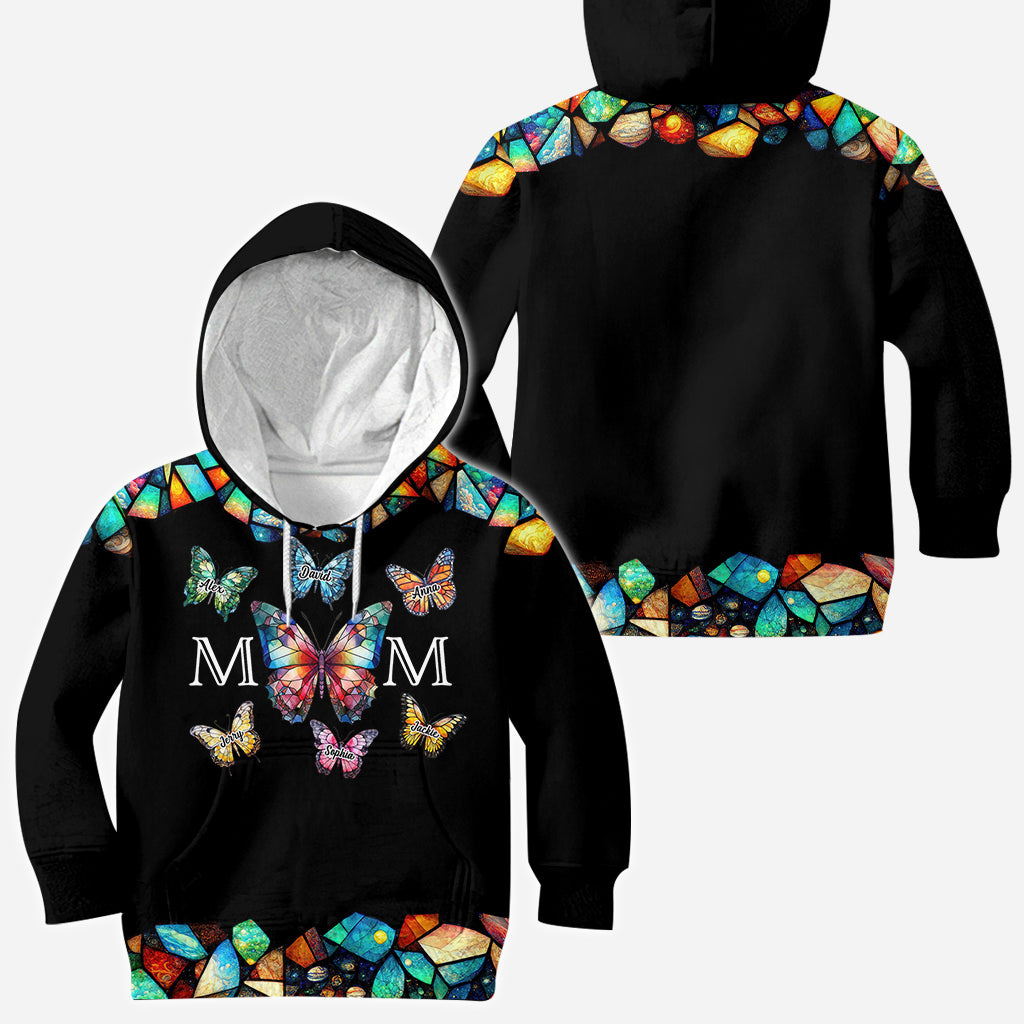 T-shirt personnalisé « Maman Papillon Motif Vitrail Coloré » - T-shirt intégral à motif papillon et papillon - Maman