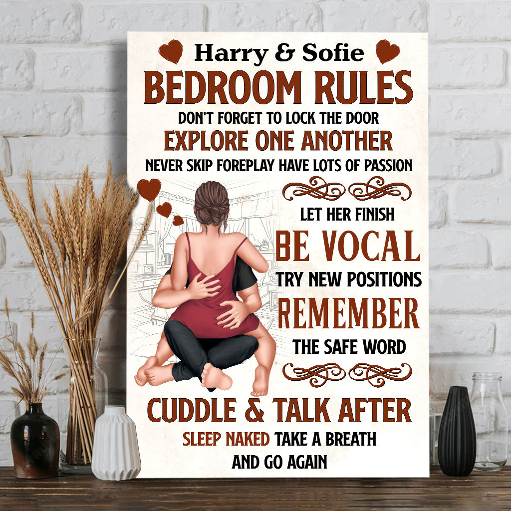 Règle de la chambre à coucher : N'oubliez pas de fermer la porte à clé - Toile et affiche personnalisées pour couples