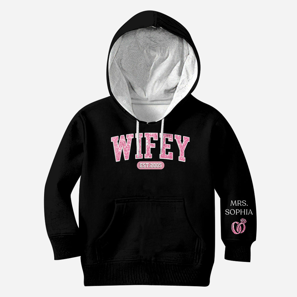 Wifey Est - T-shirt personnalisé mari et femme imprimé sur toute la surface