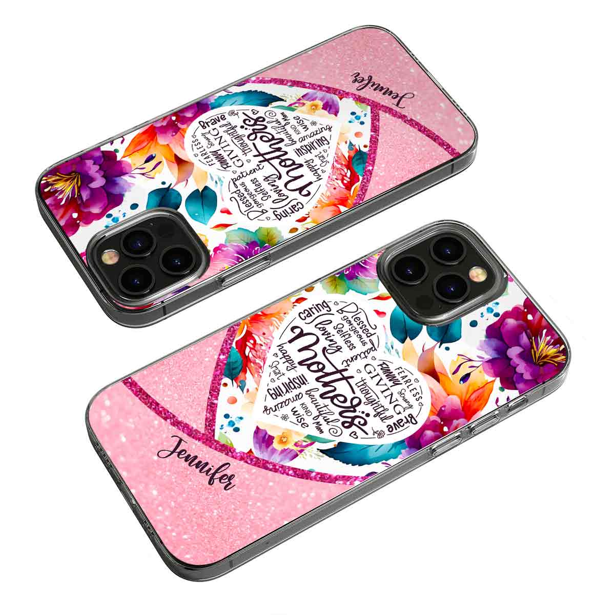 Coque de téléphone transparente personnalisée « Maman est belle » à motif floral vibrant