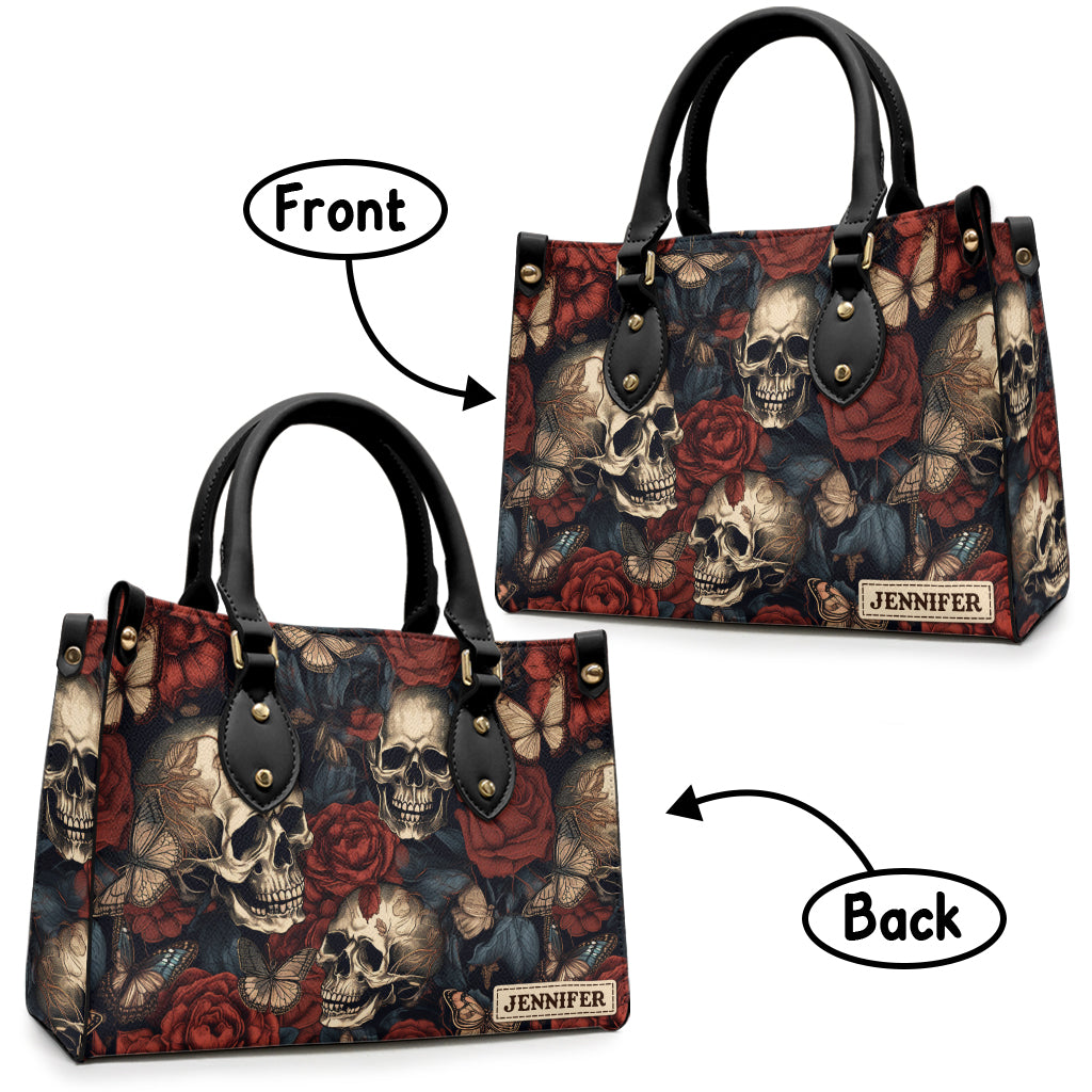 Vintage Rose Skull - Personalized Skull Leather Handbag