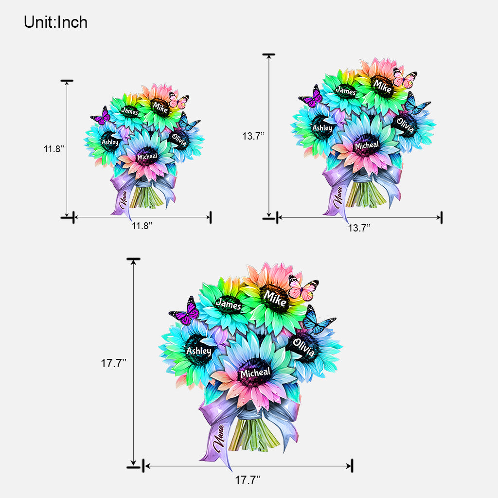 Sunflower Bouquet Custom Any Title And Name - Personalized Grandma Custom Shaped Wood Sign