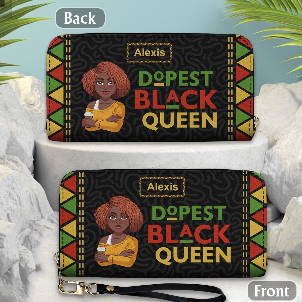 Dope Black Queen - Personalized African American Leather Long Wallet