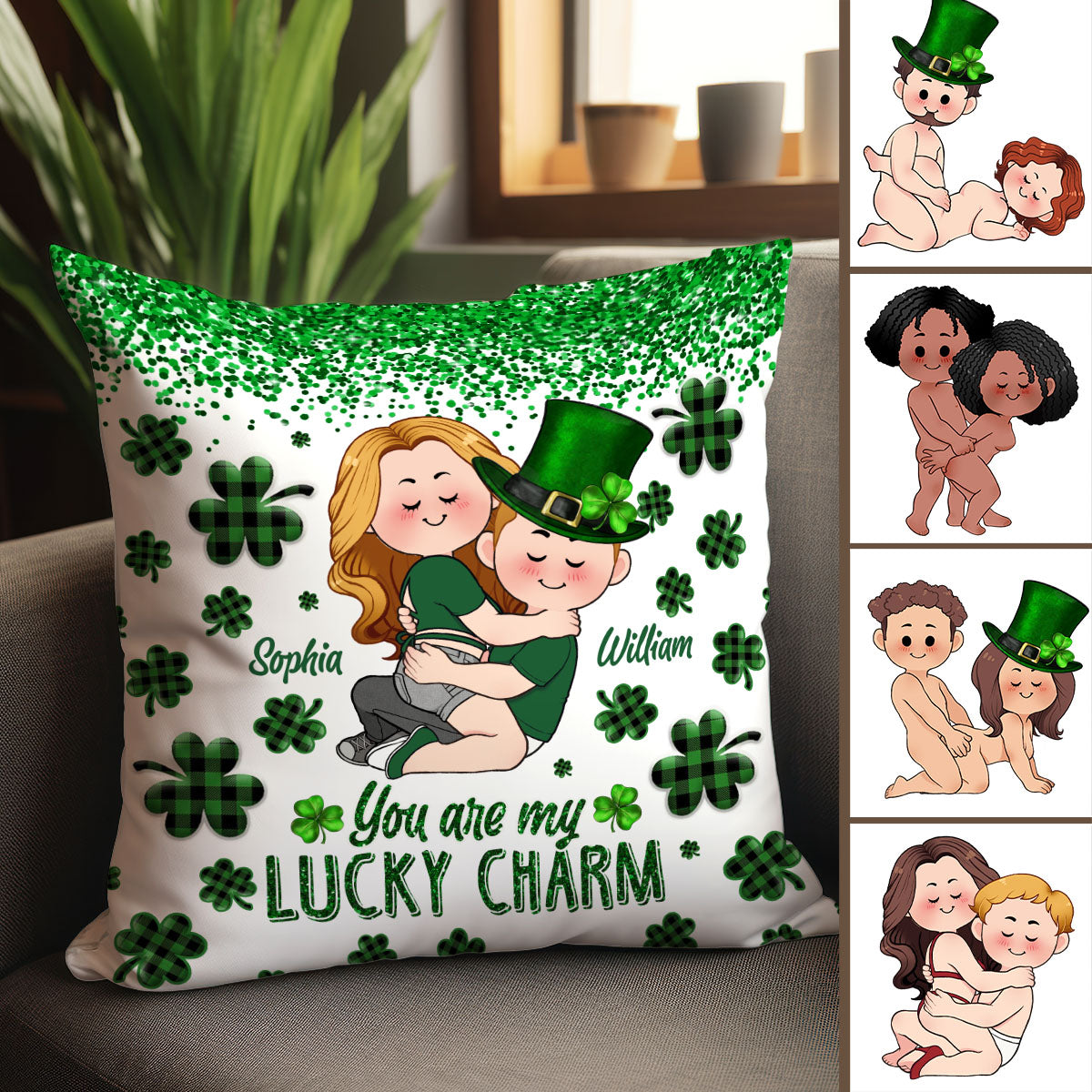 Tu es mon porte-bonheur - Coussin décoratif personnalisé pour couple