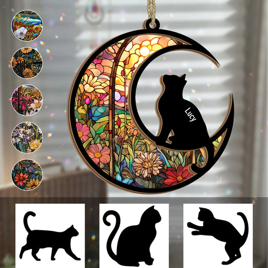 Silhouette de chat en vitrail - Attrape-soleil chat personnalisé