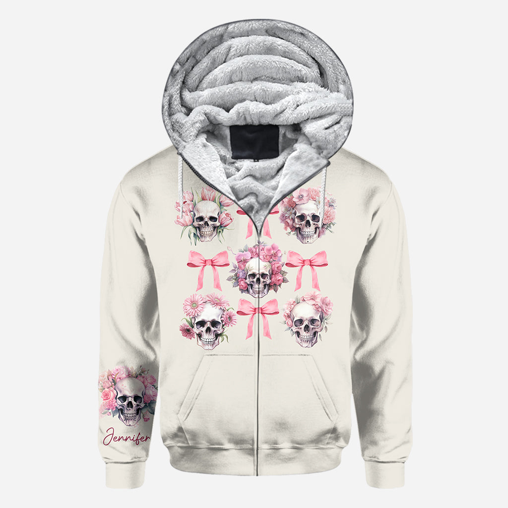 T-shirt personnalisé avec nœud papillon rose et motif tête de mort aquarelle - T-shirt à motif tête de mort intégrale