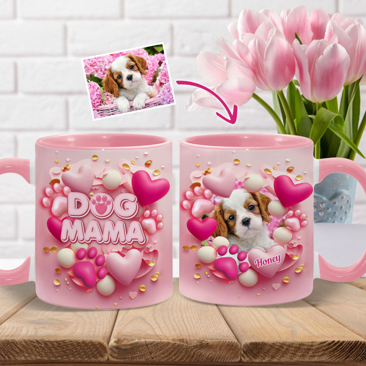 Mug personnalisé « Maman Chien Chat Fourrure » ​​avec cœur rose 3D