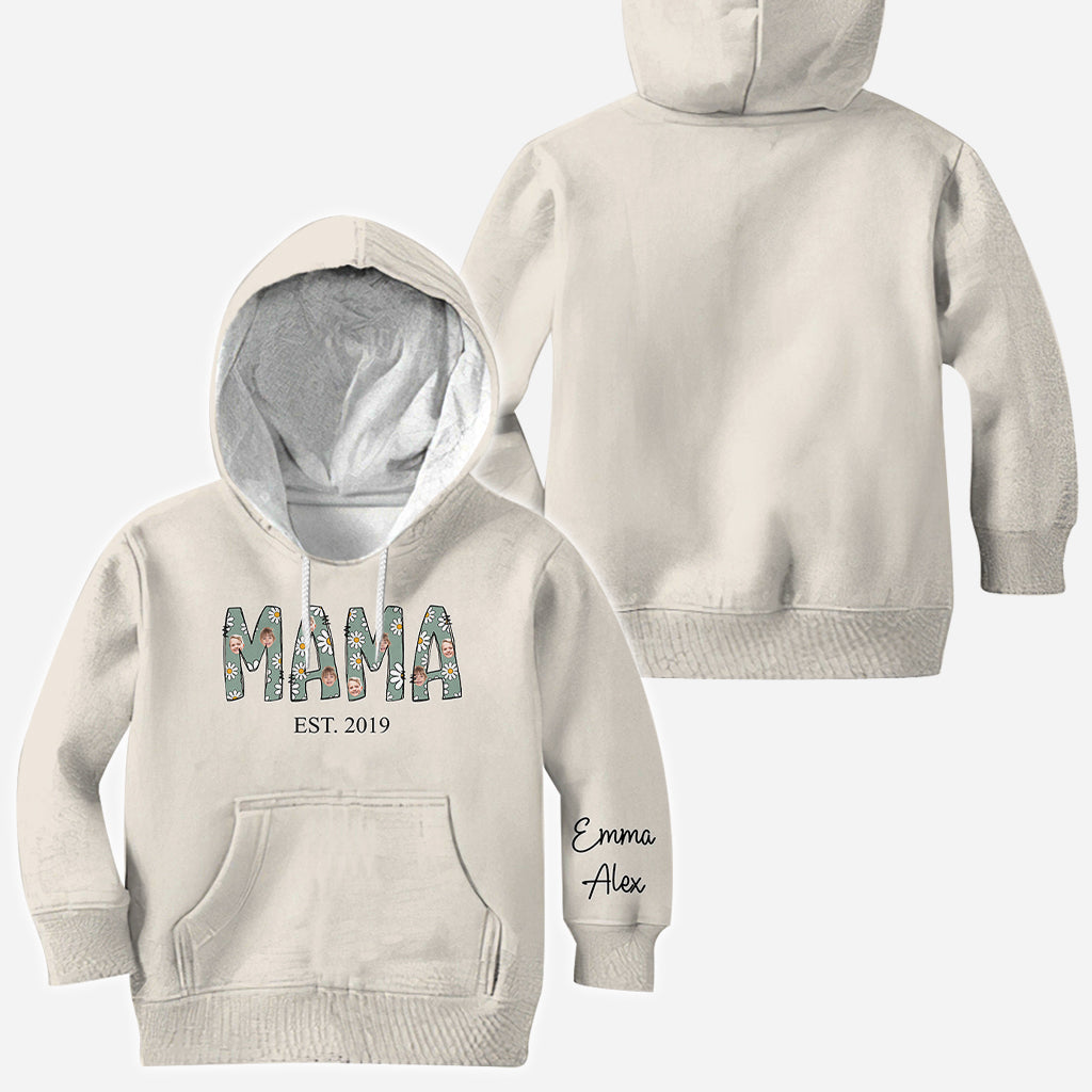 T-shirt personnalisé « Mama Est. Photo Face Daisy » - T-shirt intégral pour maman