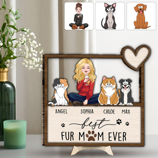 Meilleure maman de chien et de chat au monde - Plaque en bois personnalisée à 2 couches
