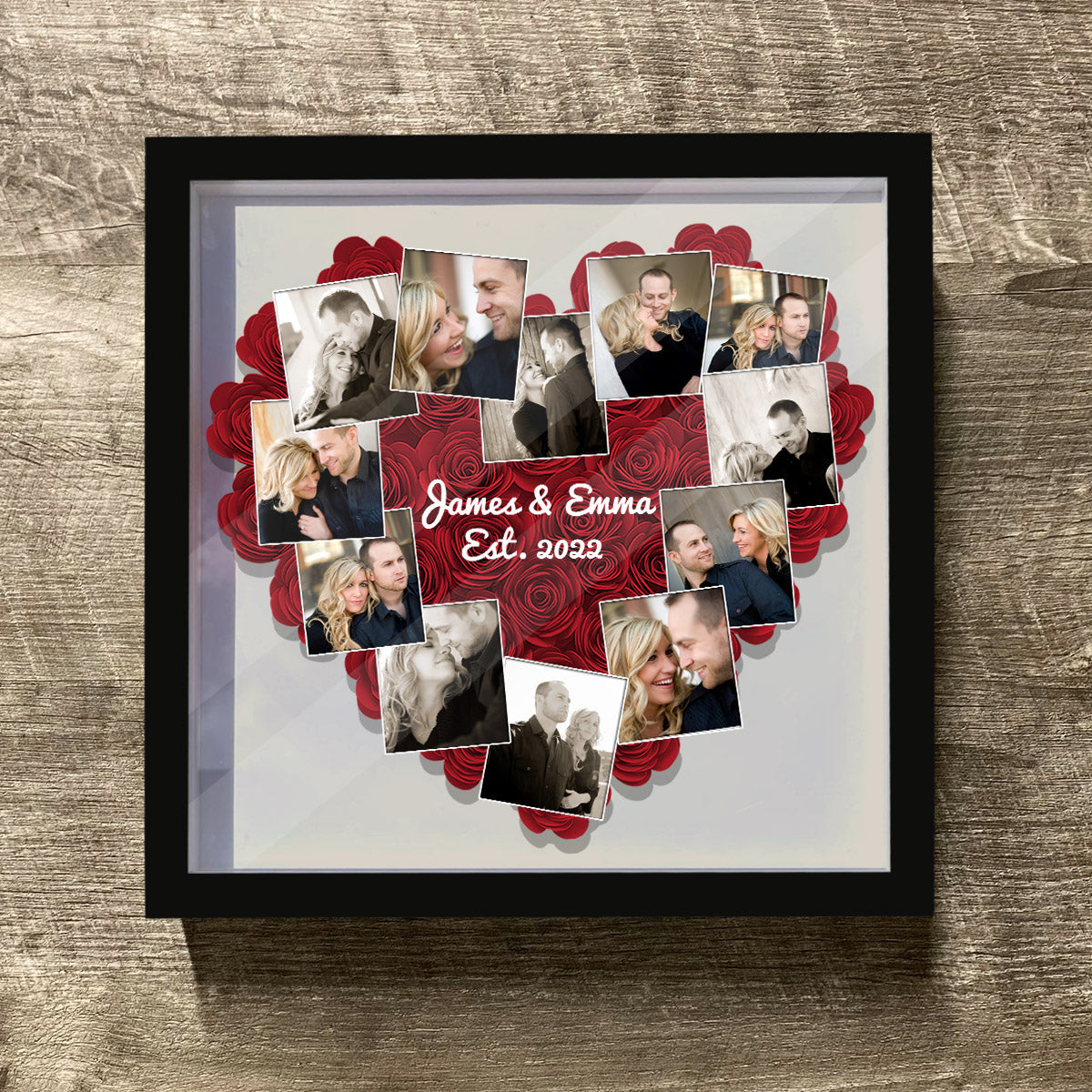 Photo Polaroid en forme de cœur - Cadeau romantique - Boîte à fleurs personnalisée pour couple