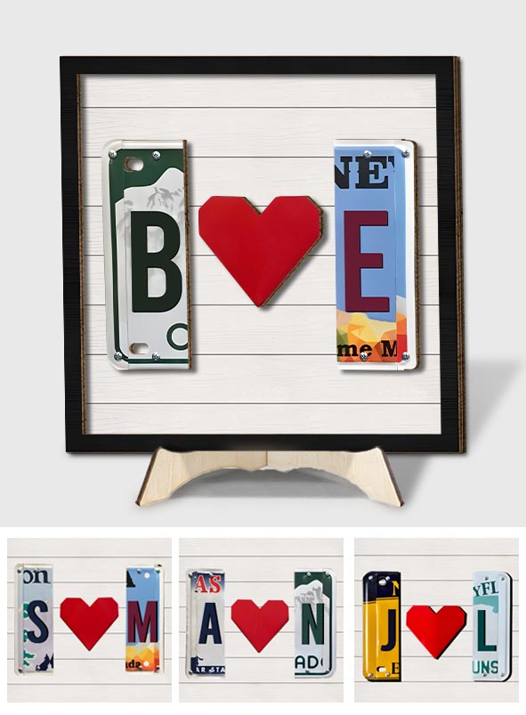 Plaque d'immatriculation personnalisée pour couple (2 couches) - Lettre au choix