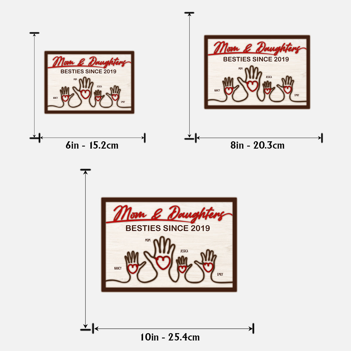 Mains de la mère et des enfants - Plaque en bois personnalisée à 2 couches « Mère »