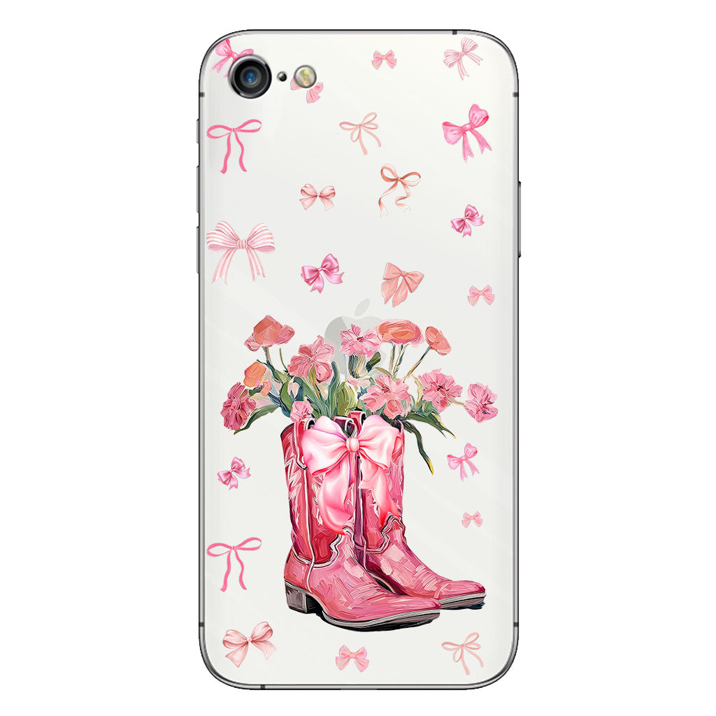 Bottes de cowgirl Coquette - Coque de téléphone transparente personnalisée avec motif cheval