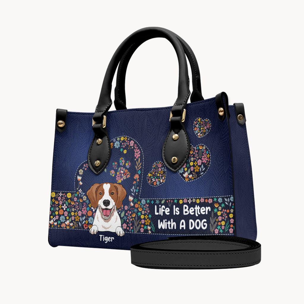 La vie est plus belle avec un chien - Sac à main en cuir personnalisé pour chien
