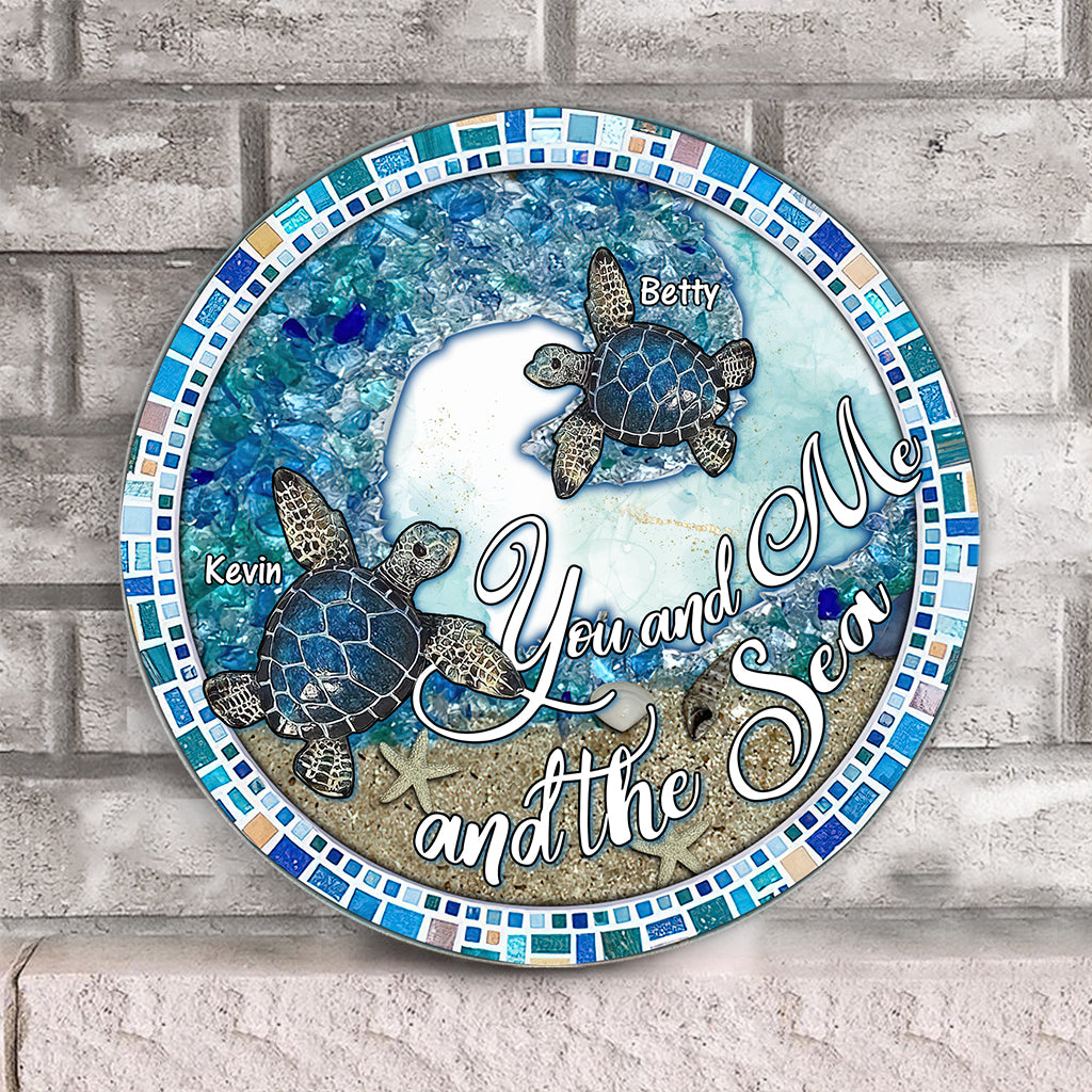 Toi, moi et la plage - Panneau rond en bois personnalisé pour couples