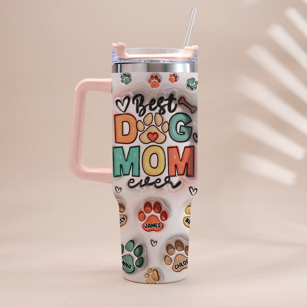Meilleure maman/Meilleur papa d'animal de compagnie au monde - Gobelet gonflable personnalisé pour chien avec poignée