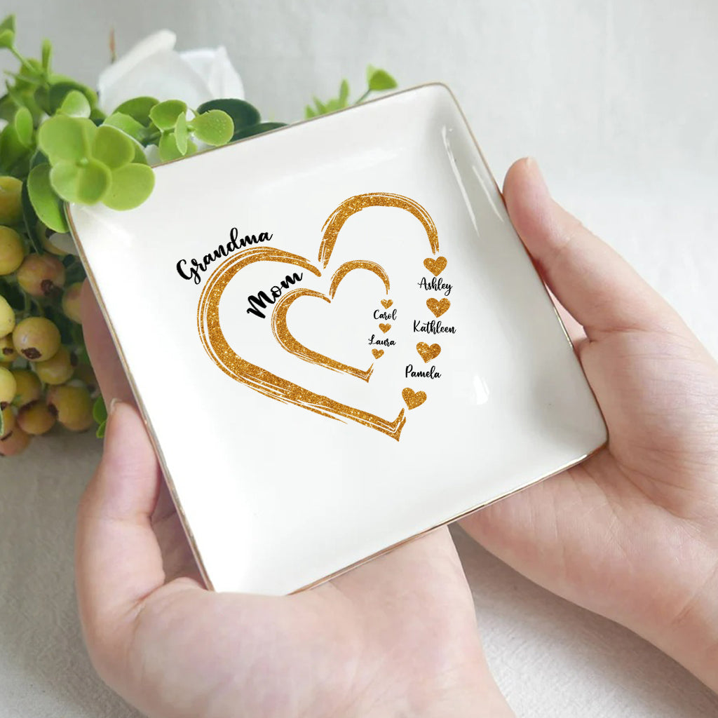 Cœurs d'or Maman Grand-mère - Plat à bijoux personnalisé pour grand-mère