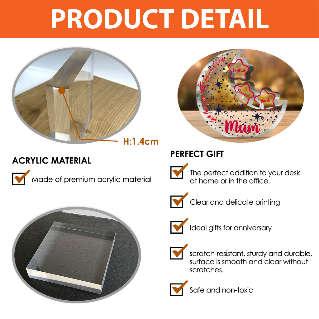 Nous t'aimons jusqu'à la lune et retour - Plaque acrylique personnalisée pour maman