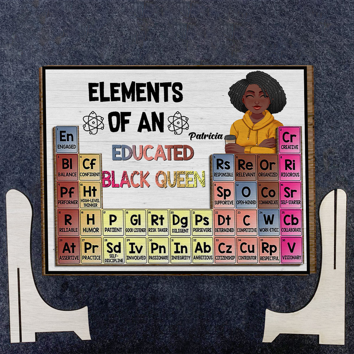 Éléments d'une reine noire instruite - Plaque en bois personnalisée afro-américaine à 2 couches