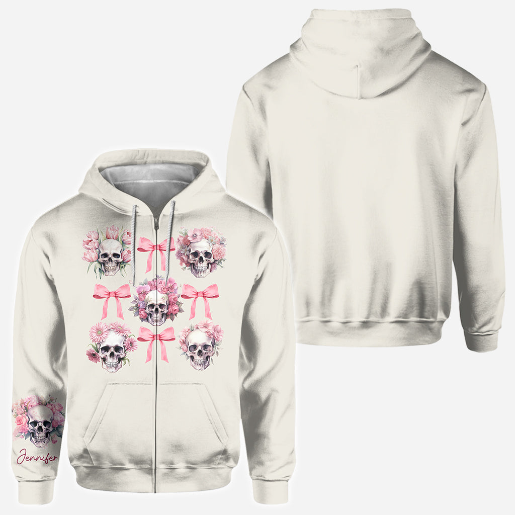 T-shirt personnalisé avec nœud papillon rose et motif tête de mort aquarelle - T-shirt à motif tête de mort intégrale