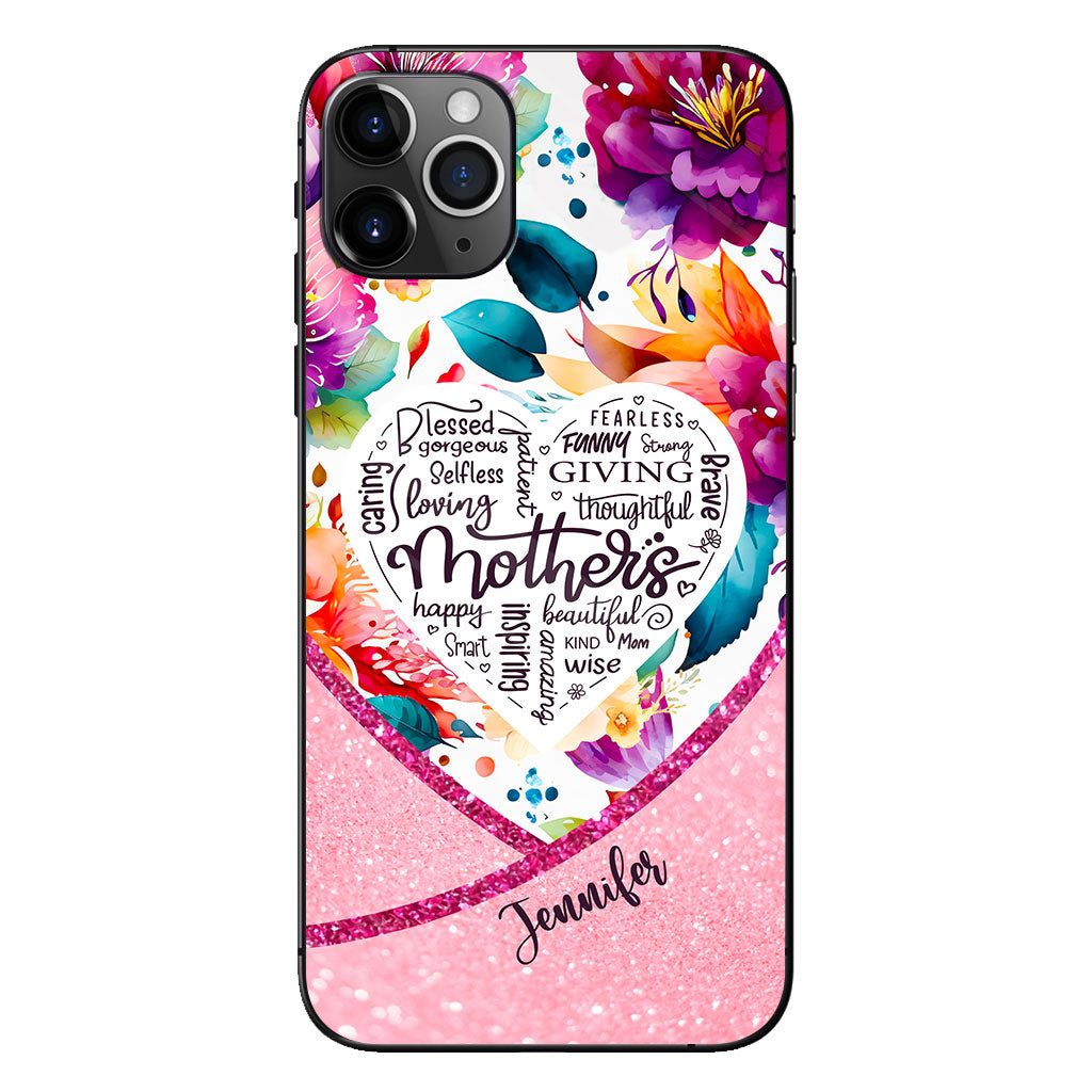Coque de téléphone transparente personnalisée « Maman est belle » à motif floral vibrant