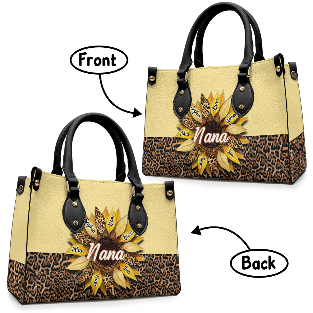Sac à main en cuir personnalisé pour grand-mère - Nana Mom Auntie Family Sunflower