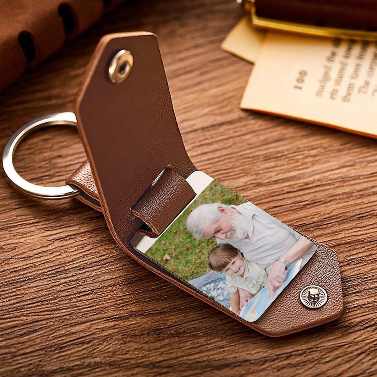 Meilleur grand-père du monde - Cadeau pour grand-père - Porte-clés photo personnalisé en cuir