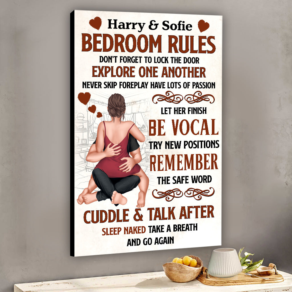 Règle de la chambre à coucher : N'oubliez pas de fermer la porte à clé - Toile et affiche personnalisées pour couples