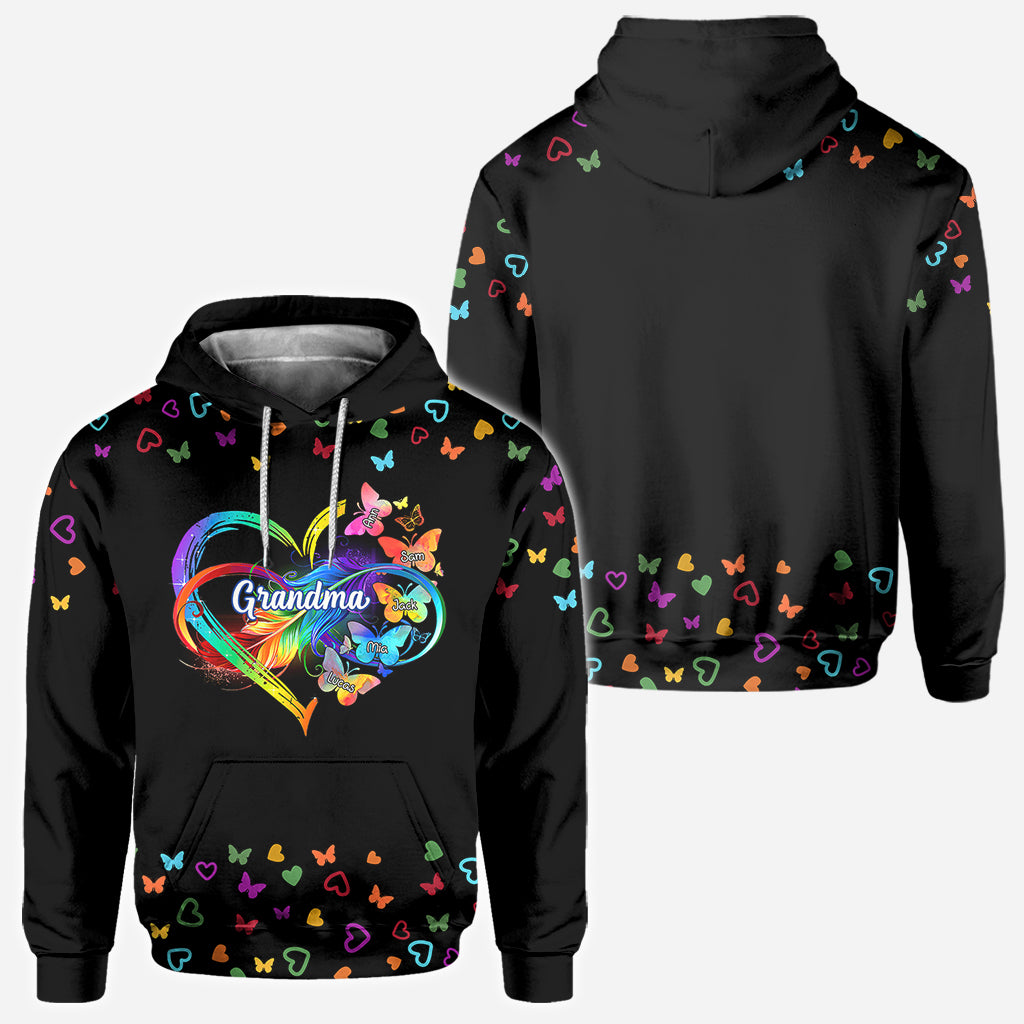 T-shirt personnalisé « Grand-mère papillons colorés cœur infini »