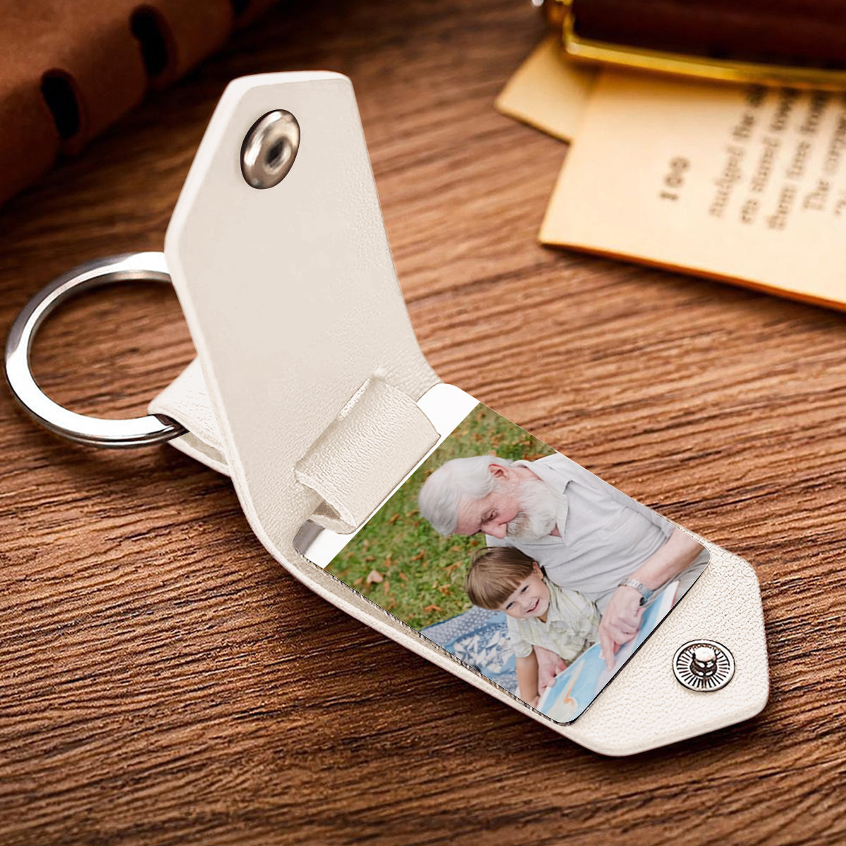 Meilleur grand-père du monde - Cadeau pour grand-père - Porte-clés photo personnalisé en cuir