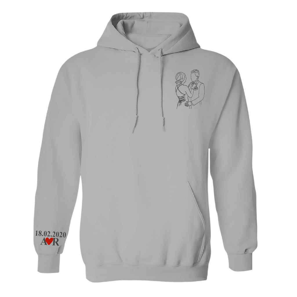 Sweat à capuche brodé personnalisé pour couple avec photo au trait